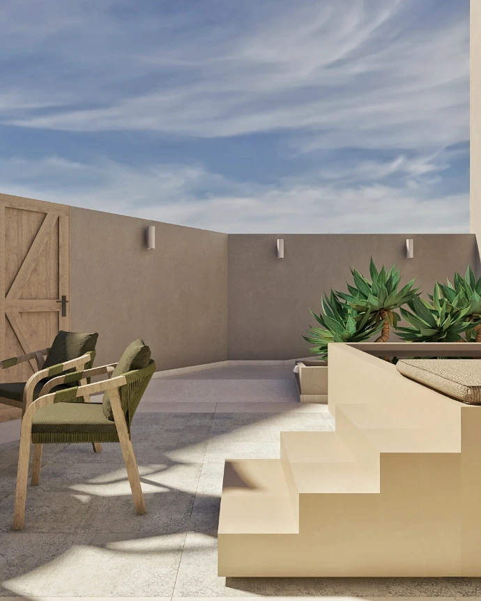 Entrada a vivienda reformada con panelados y paleta neutra en Alicante