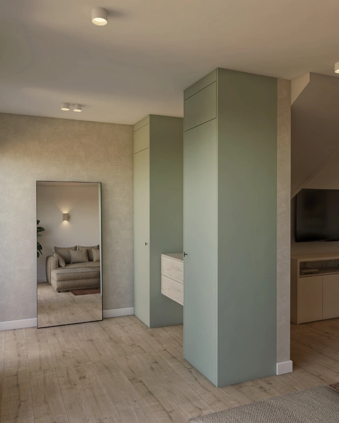 Salón comedor abierto con cocina integrada en reforma de interiorismo en Alicante