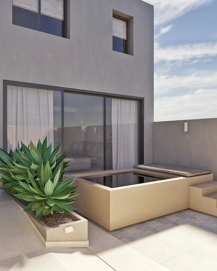 Terraza exterior en vivienda en Alicante con diseño de interiorismo moderno y funcional