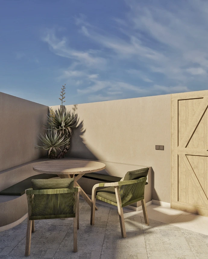 Patio exterior con escaleras y jardinería en proyecto de reforma en Alicante