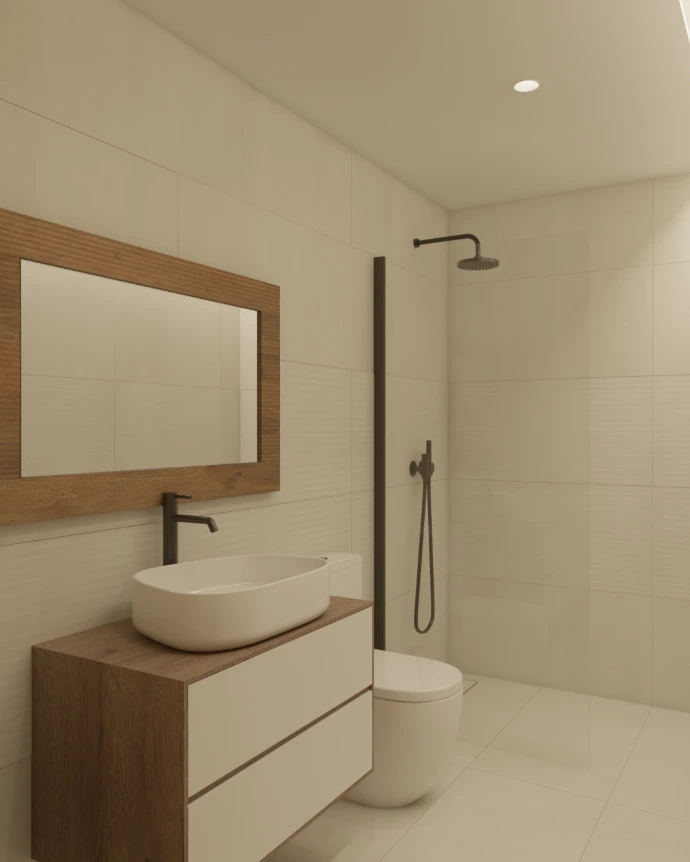 Baño con ducha y mampara de vidrio en reforma integral en Alicante