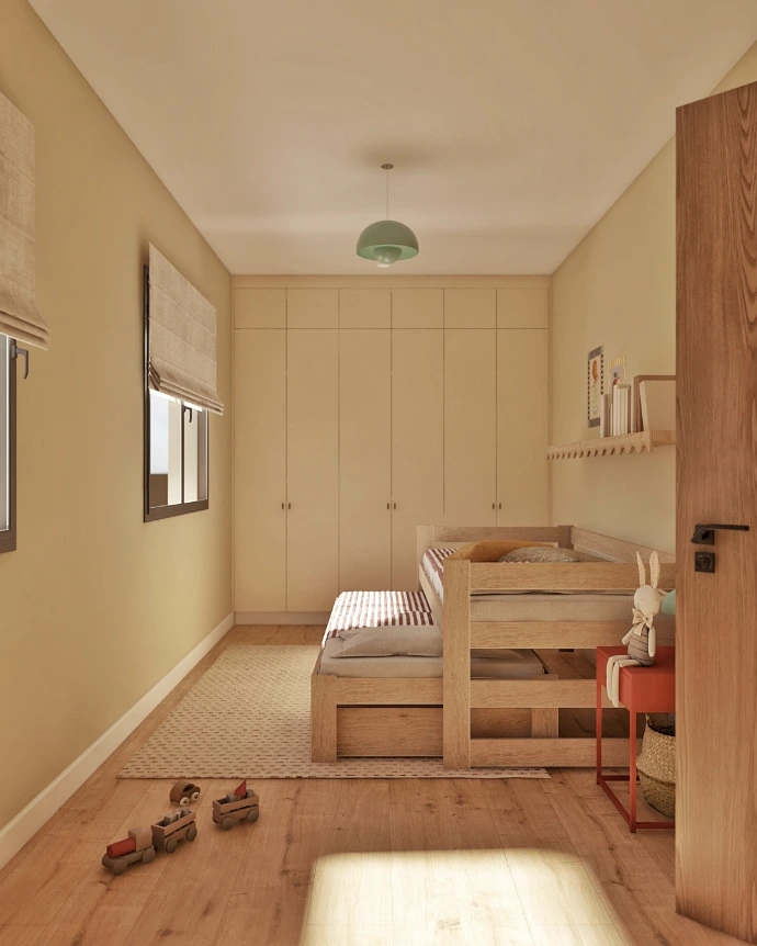 Dormitorio juvenil con diseño funcional y tonos neutros en vivienda en Alicante
